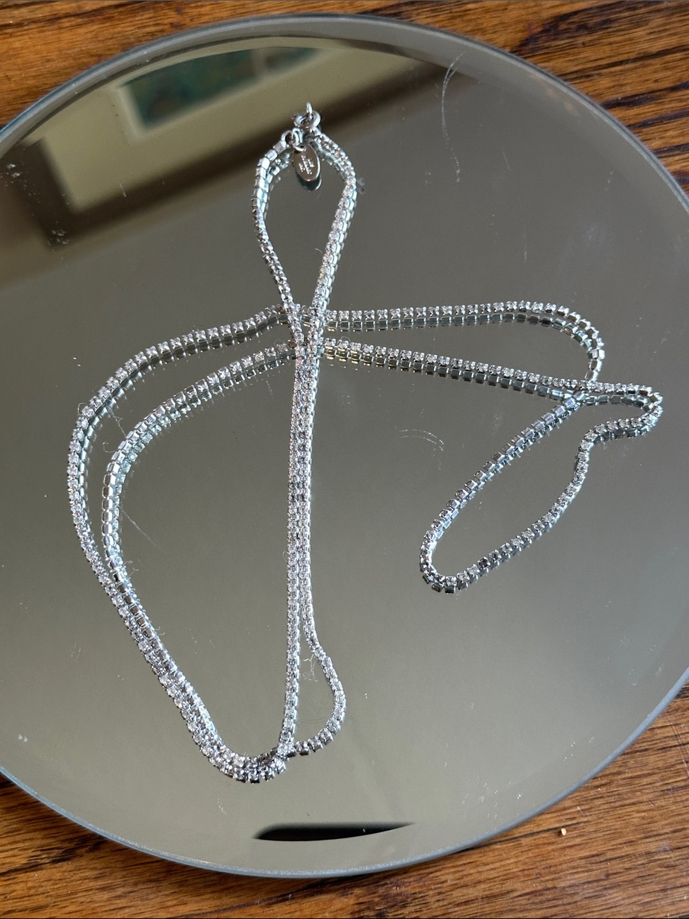 Rhodium plated CZ Chain Necklace - Silver 28” Vintage Les Bernard 1960’s